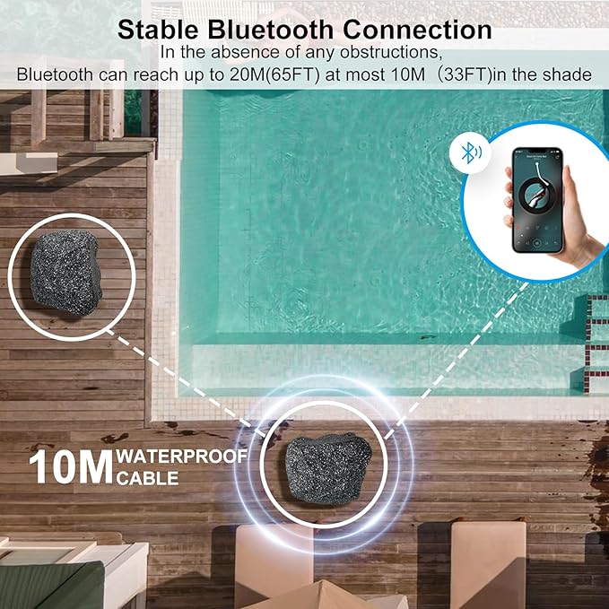 Herdio Outdoor Rock Bluetooth Speakers Wired IPX7 Waterproof 200 Watt Resin Material All Weather for Deck Pool Backyard Patio Garden BBQ (1 Pair Black)