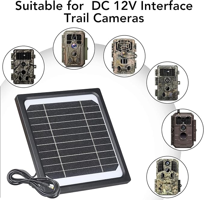 5W 12V Solar Panel for Trail Camera - Waterproof Solar Charger Kit with 5200mAh Battery, Compatible with Game Camera, Hunting & Wildlife Monitoring (2 Pack)