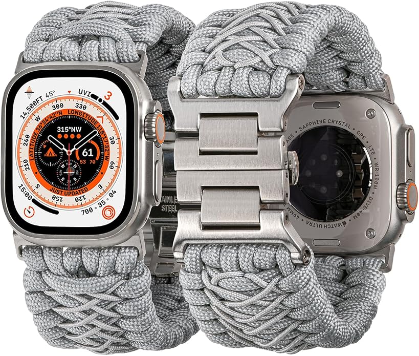 Tefeca Titan Series Paracord Band Compatible with Apple Watch Ultra 2/49mm, Series 10/46mm, 9/8/7/45mm, SE2/SE/6/5/4/44mm, and 3/2/1/42mm
