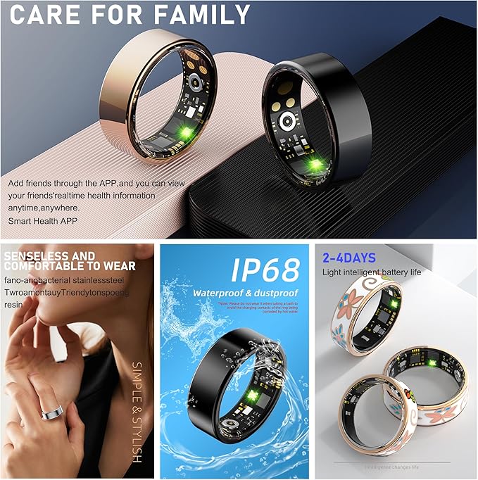 Smart Ring for Women & Men,Fitness Tracker with Heart Rate,Blood Oxygen,Blood Pressure,Sleep Monitoring, Step Counting,IP68 Waterproof,Silver 9# for iPhone and Android,No Subscription