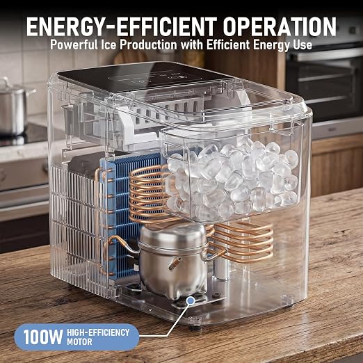 Countertop Ice Maker 26LBS per Day,9 Ice Cubes in 6 Mins,Self-Cleaning Portable Ice Machine with 2 Bullet Types for Kitchen, Camping, RV, and Party