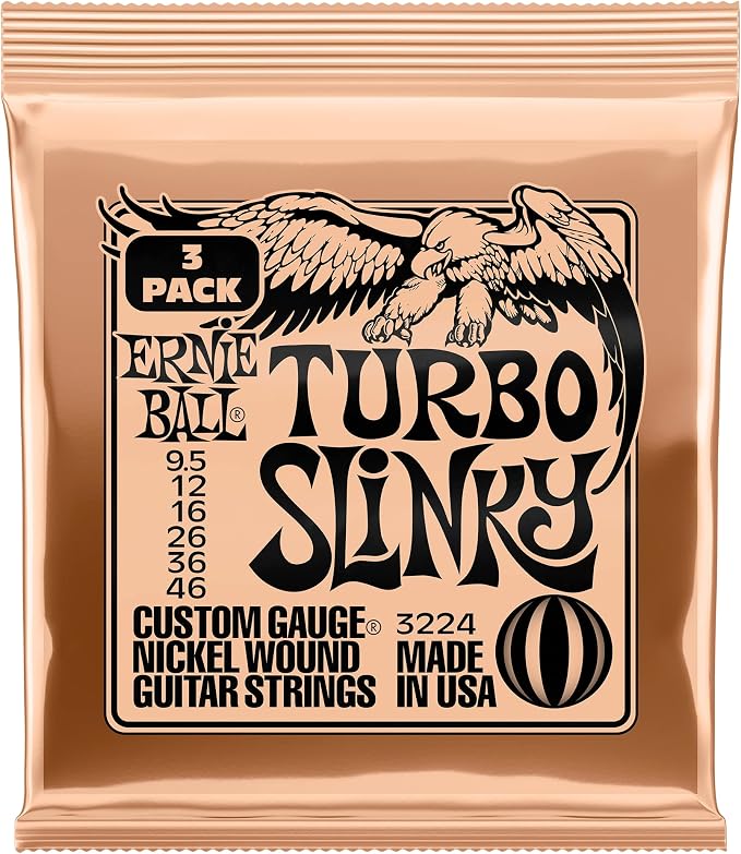 Ernie Ball Turbo Slinky Nickel Wound Electric Guitar Strings 3-pack, 9.5-46 Gauge (P03224)