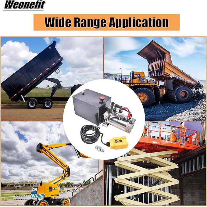 12V DC Hydraulic Pump Power Unit, 0.91 GPM Flow Rate, 8 Quart Metal Reservoir, Single Acting, 3200 PSI Max Pressure, SAE #6 Ports for Dump Trailers, Car Lifts, DIY Hydraulic Systems