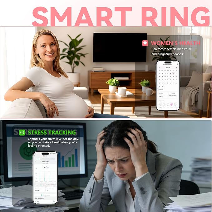 Smart Ring for Women & Men, Health & Fitness Tracker with Heart Rate/Sleep Monitoring/Blood Pressure, 5ATM Waterproof,Activity Trackers with Free App,Stylish Fitness Ring Birthday Gift(Size 12, Gold)
