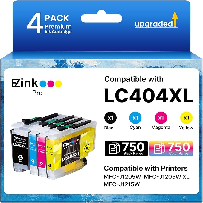LC404 LC404XL Ink Cartridges Compatible for Brother LC404 LC404XL Ink Cartridge 4 Pack Work for MFC-J1205W MFC-J1215W MFC J1205W J1215W XL Printer High Yield (Black Cyan Magenta Yellow Combo Pack)