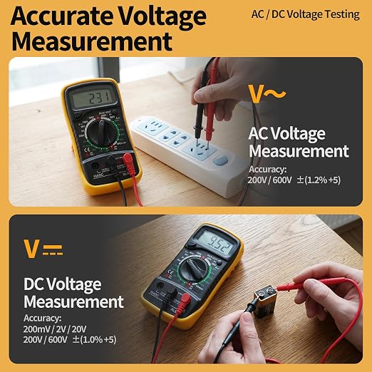 Digital Multimeter, Manual-Ranging, 600V AC/DC Voltage Tester, Tests Batteries, Current, Resistance, Diodes, and Continuity, Black