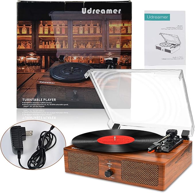 Vinyl Record Player Wireless Turntable with Built-in Speakers and USB Belt-Driven Vintage Phonograph Record Player 3 Speed for Entertainment and Home Decoration