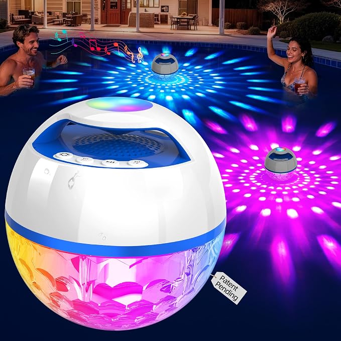 Luxfero 2026 Upgraded Bluetooth Pool Speaker, Floating Pool Speaker with Top & Bottom Lights, BT5.4 Hot Tub Speaker IP68 Waterproof Floating Speaker, Portable Floating Bluetooth Speaker for Pool-White