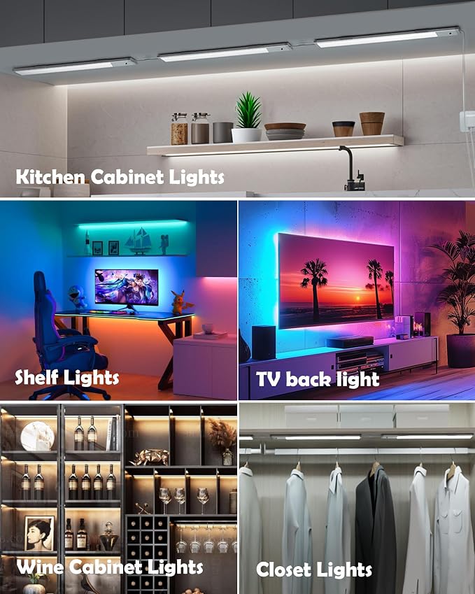 SZOKLED Under Cabinet Lighting Plug in, Hardwired LED Under Cabinet Lights with Timer & Dimmable, 15 RGB Color Changing, 3-Pack