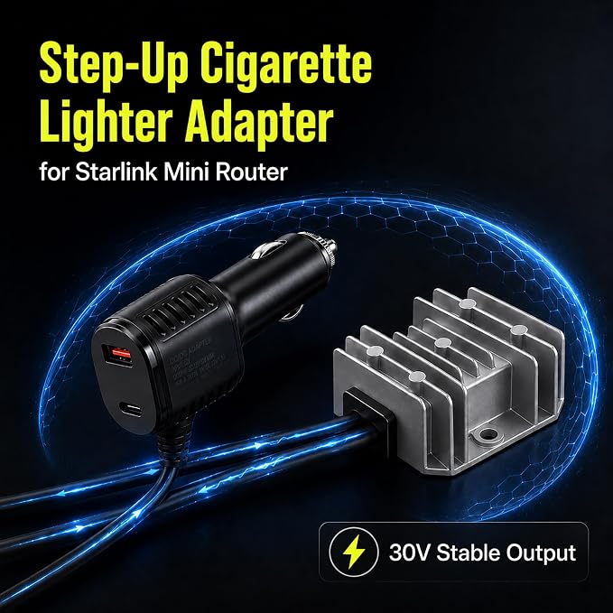 9.8FT Starlink Mini Car Adapter, 12V/24V to 30V 3.5A DC Step Up Converter with Digital Display, DC Power Cable with Cigarette Lighter Adapter, Constant Voltage Power Supply for RV Truck