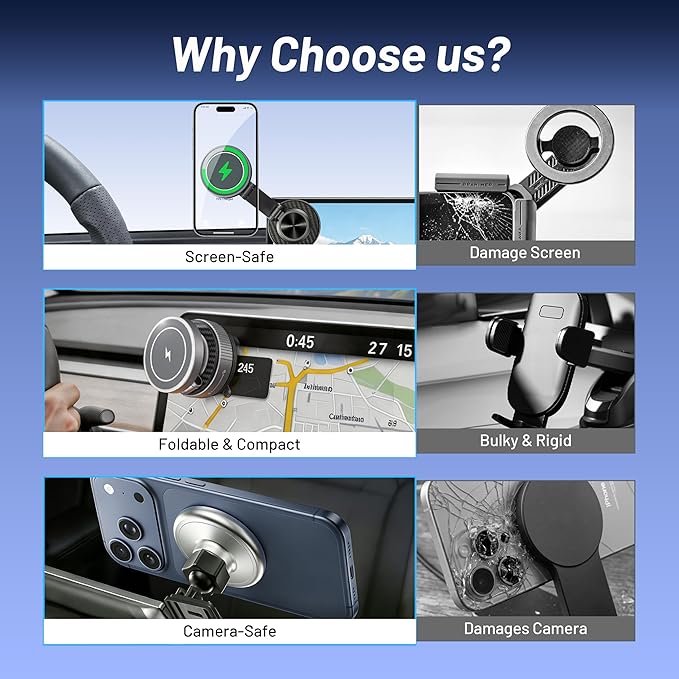 Phone Holder for Model Y,Magnetic Phone Holder,15W Wireless Car Charger with Magsafe,Suction Cup Phone Mount for iPhone & Android,360 & Foldable,Car Accessories for Model 3 & Y
