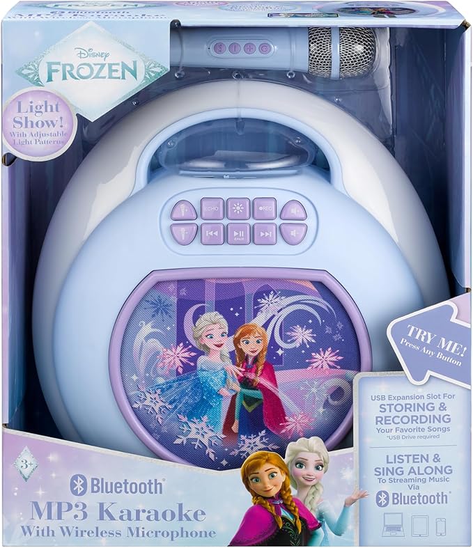 Disney Frozen Karaoke Machine for Kids, Bluetooth Speaker with Wireless Microphone, Designed for Fans of Frozen Toys