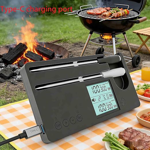 Dual Probe Wireless Meat Thermometer, Works Without APP, IP67 | Dual separate probes dual sensor tracks meat & oven temps. 4x4" backlit display. APP optional. 40hr battery. IP67 waterproof.