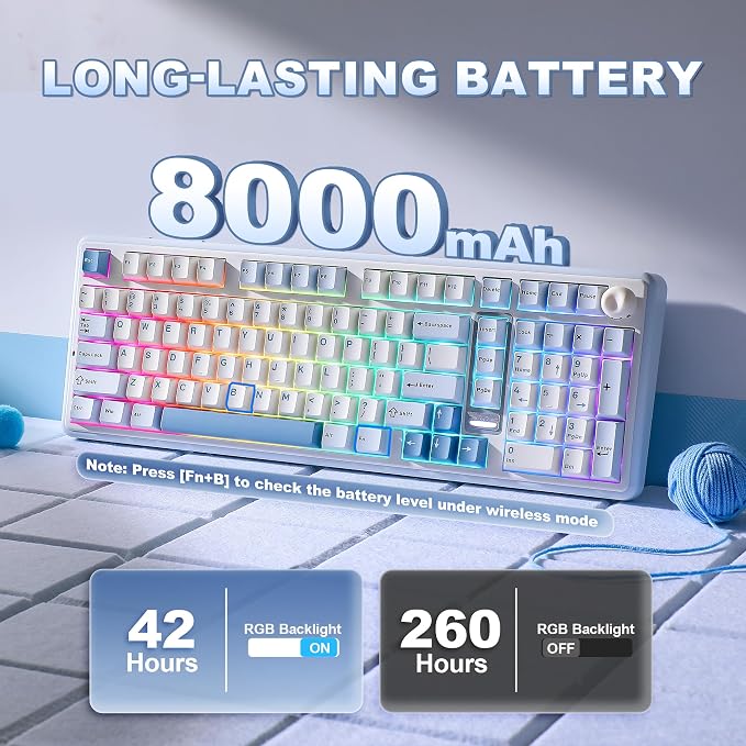 YUNZII B98 PRO QMK/VIA Wireless Mechanical Gaming Keyboard,96% Layout with Numpad and Cute Cat Knob, BT/2.4G/USB-C,Linear Switch Hot Swap Gasket,RGB for Win/Mac (Blue, Milk V2 Linear Switch)
