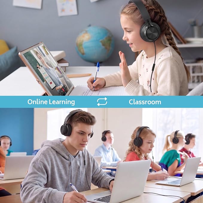 AILIHEN Classroom Headphones Bulk 10 Pack - Wired Headphones for Kids for School, K-12 Students Online Learning and Testing, HD Microphone and 3.5mm Jack for Tablet, Computer, Chromebook (Black)