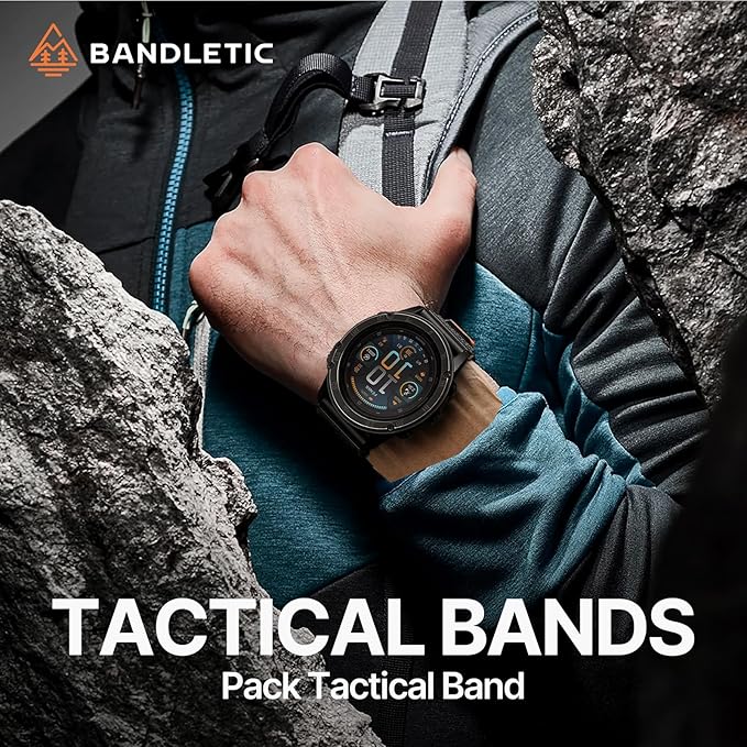 Bandletic Tactical Nylon Compatible with Garmin Fenix 8 51mm 7X 6X 5X Watch Band - 26mm Quick Fit Rugged Strap for Fenix 7X 6X Pro/5X Plus/3/3 HR/Instinct 2X Solar 3 50mm /Enduro/Quatix/Tactix/Epix