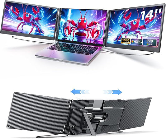 Laptop Screen Extender, Triple Screen Laptop Monitor Extender for 13”-17.3” Laptop, 14” 1080P FHD IPS Portable Monitor with 100% sRGB, Plug & Play Monitor Extension for Business Travel,Coding & Gaming