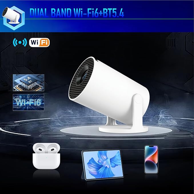 Mini Projector Portable Projector, Smart Projector Auto Horizontal Correction, Native 1080P Brightness 200 ANSI, Outdoor Movie Projector Compatible with Phone, Wi-Fi 6 BT5.2 Android 11