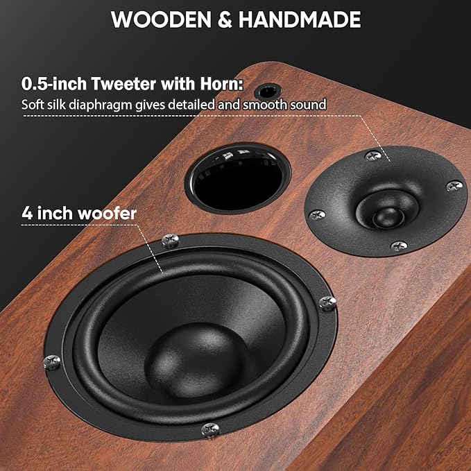Saiyin Bluetooth Bookshelf Speakers, 40W X 2 Powered TV Speakers with 4 Inch Woofer, Turntable Speakers with Optical/AUX Input/Subwoofer Line Out for PC and TVs | 40W*2, 4 Inch Woofer, Bluetooth/Optical/AUX/RCA Input,Sub Out, TV/Turntable/Record Player...