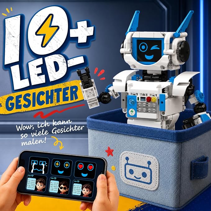 Mould King AI Robot Building Block Set, 530PCS Smart Interactive Robot with GPT Voice Control, Expressive LED Face, APP Control, STEM Educational Toy for Age 14+/Adults-Blue