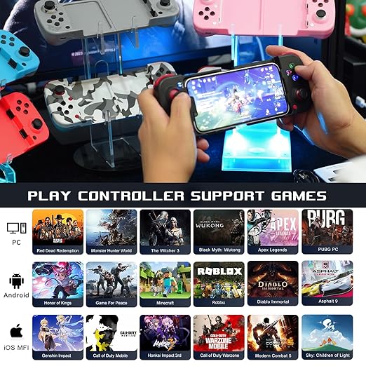 arVin Mobile Game Controller for Samsung Galaxy S23/S22/S21 Ultra, TCL, Tablet, Android Wireless Gamepad for iPhone 15/14/13/12, iOS, iPad, MacBook, PC Gaming Joystick with Back Button, Direct Play