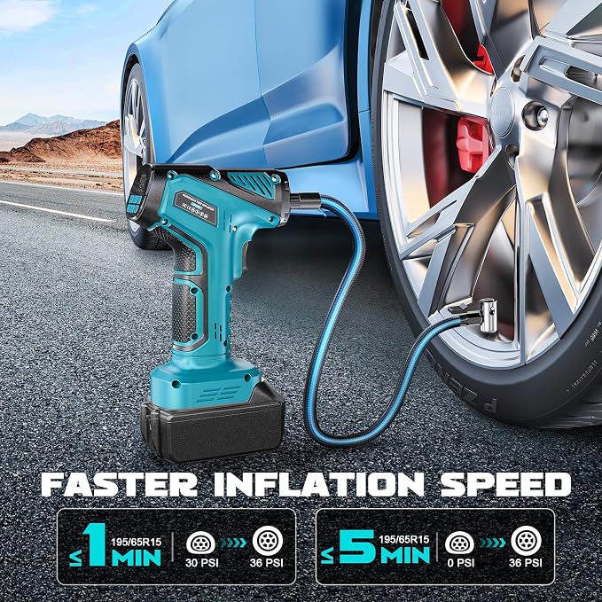 Tire Inflator Portable Air Compressor Compatible With Makita 18V Battery, LIVOWALNY 150PSI Air Pump, Cordless Tire Pump Digital Pressure Gauge, Tire Inflator for Car, Bike, Motorcycle (Tool Only)