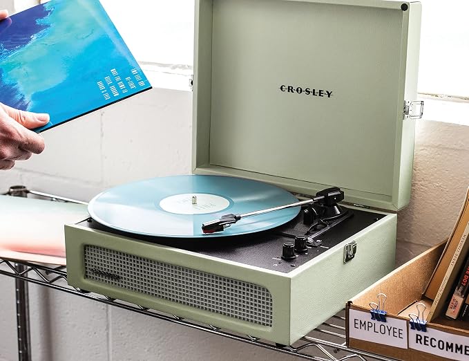 Crosley CR8017B-SA Voyager Vintage Portable Vinyl Record Player Turntable with Bluetooth in/Out and Built-in Speakers, Sage