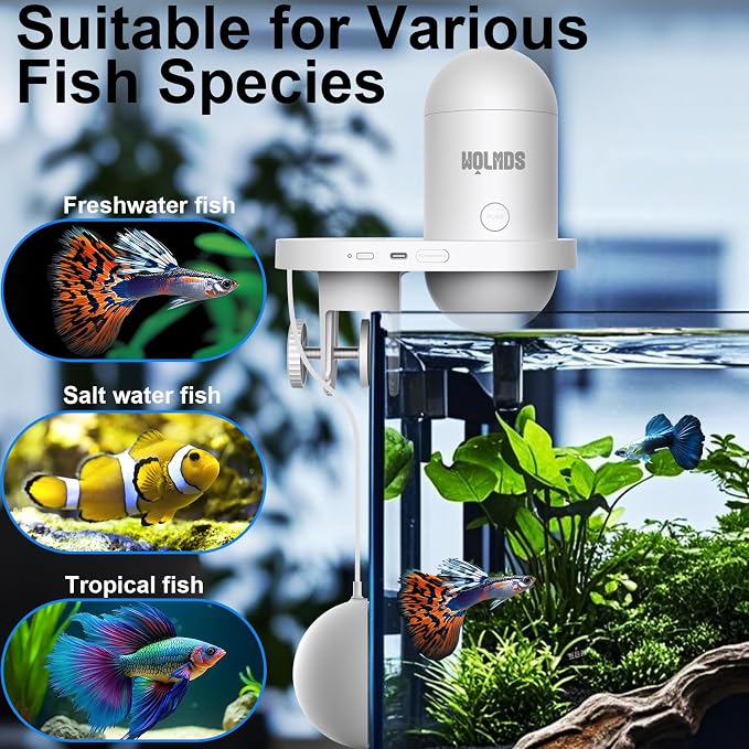 WiFi Automatic Fish Feeder with 2.5K Camera, 2.4/5G Smart App Remote Contro & Vacation Feeding Timer, Precision Aquatic Pet Feeder, 230ML Moisture-Proof Fish Food Dispenser for 10+ Gallon Tank