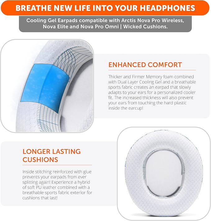 WC Freeze Nova Pro Wireless - Cooling Gel Earpads for Arctis Nova Pro Wireless, Nova Elite & Nova Pro Omni (Doesn’t Fit Other Models), by Wicked Cushions, Extra Thick & Comfortable | Ivory Tide