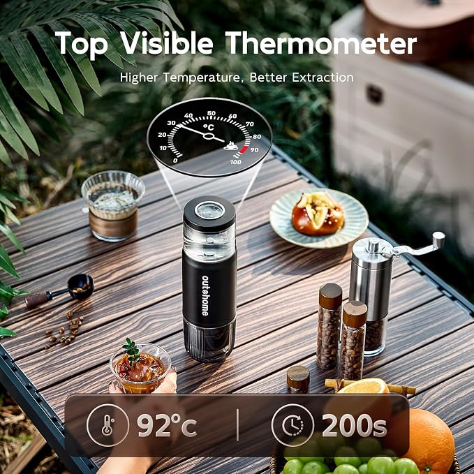 outohome Portable Electric Espresso Machine,15 Bar Self Heating Outdoor Coffee Maker, Travel Coffee Machine for Camping With Ground Coffee and NS Capsule for RV, Office,Car Coffee with carry Bag