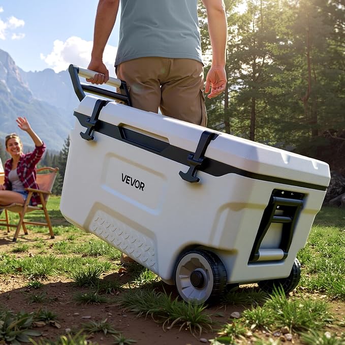 VEVOR Portable Cooler,Hard Cooler with Ice Retention, Heavy-Duty Handles and Strap, Lightweight Rigid Material Insulated Portable Cooler, Suitable for Family Picnics and Short Trips