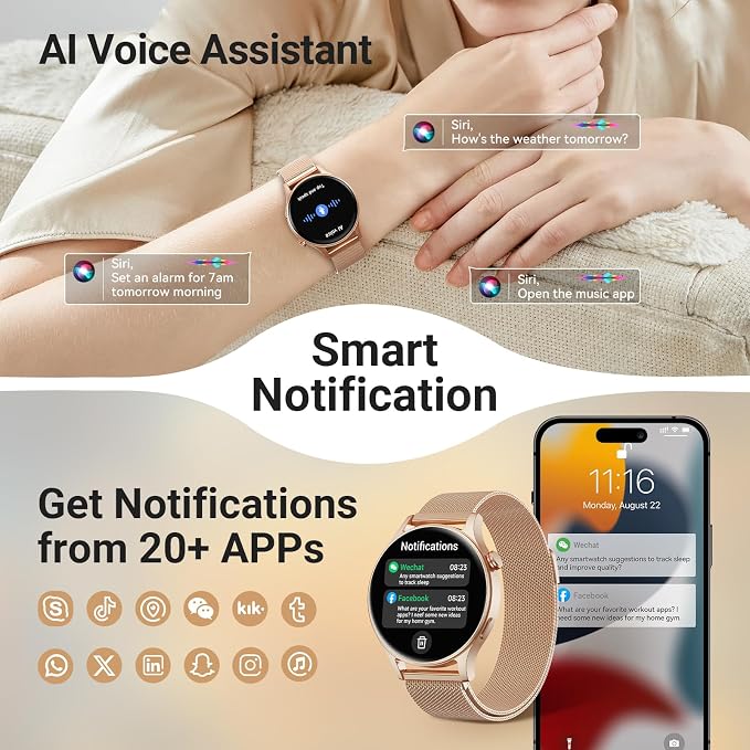 Fitpolo Smart Watch for Women,1.3" AMOLED Touchscreen Fitness Tracker, Make/Answer Calls, Heart Rate SpO2 Monitor,IP68 Waterproof,Sleep Activity Tracking Smartwatch for Android Phones iPhone (Bronze)