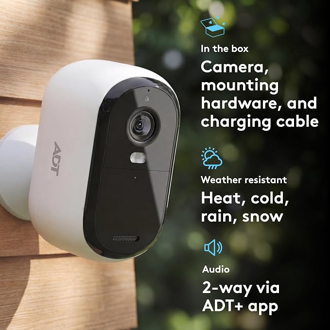 ADT Blu Outdoor Camera, 2K Video, Rechargeable Battery, Spotlight, Night Vision, Weather Resistant, Smart Detection - Compatible with ADT Blu Systems, Subscription Required
