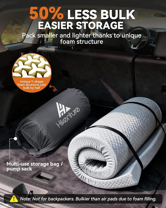 Hikenture 4" Thick Self Inflating Sleeping Pad, Foam & Air Camping Mattress, 9.5 R-Value Insulated Sleeping Mat, Portable All Season Camping Pad for Tent, Car, Cot, Truck