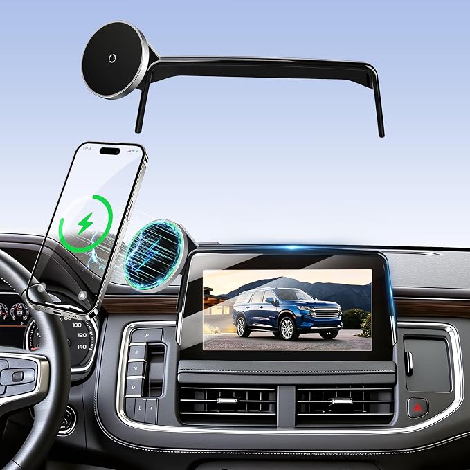 Wireless Car Charger for Chevy Suburban (2021-2023 2024, 10.2 Inch) / Tahoe/GMC Yukon/Yukon XL, iPhone Magnetic Car Mount, 15W Magsafe Phone Holder for Samsung & Google, 2022 Car Accessories