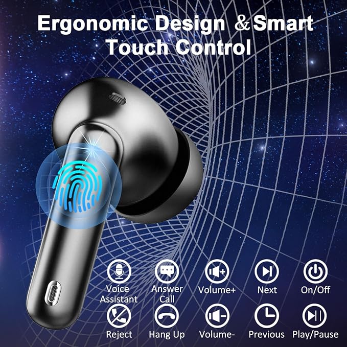 Jxrev 2026 Upgraded Wireless Earbuds, 50H Playtime Bluetooth 5.4 Headphones with 4 ENC Noise Cancelling Mics, HiFi Stereo Deep Bass, IP7 Waterproof in-Ear Earphones, LED Display Fast Charging Case