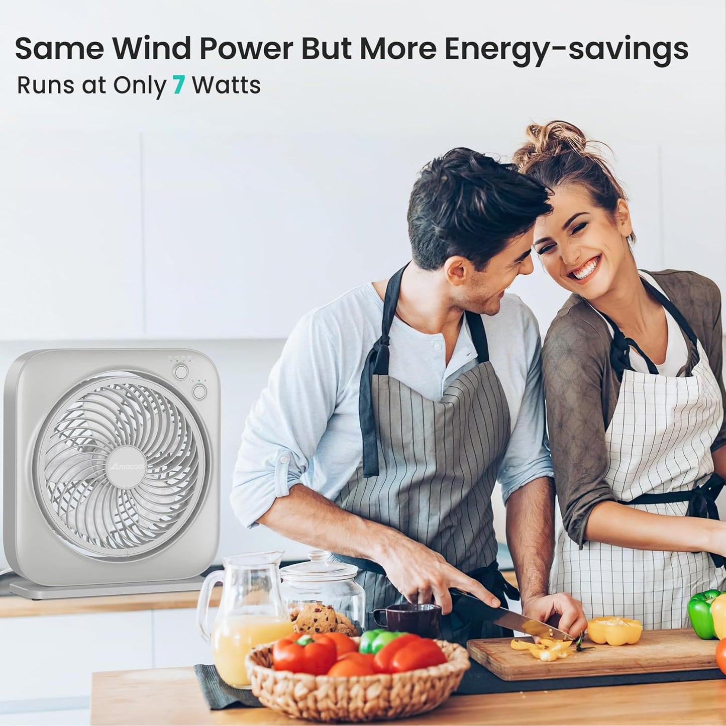 AMACOOL Table Fan, 12 inch Box Fan with 3 Adjustable Speeds & 8HRS Timer, Adjustable Angle Quiet Air Circulator, Desktop Fan for Bedroom Bathroom Kitchen Office, AC Adapter Included (Grey)