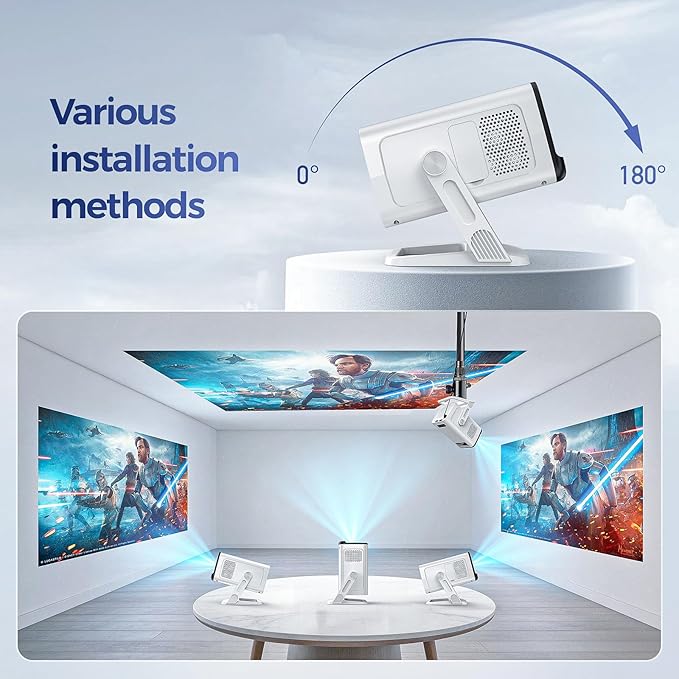 [Built-in Apps & 2026 Upgraded] Mini Projector with WiFi and Bluetooth,Native 1080P Smart Projector 4K Supported,Auto Vertical Keystone,210° Rotatable,Compatible with TV Stick,Smartphone(Medium)