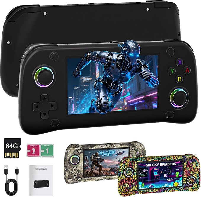 G28 Retro Handheld Game Console - 20,000+ Preloaded Retro Games, 4.3" IPS Screen, 64GB Expandable, Plug and Play Portable Gaming Console with OTG, 2000mAh Battery (Black)