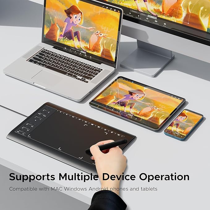 Graphic Drawing Tablet, Digital Sketch,Design for PC and Computer/Pad-12 Hot Keys, Compatible Windows/MAC/Android,The Adjustable Ergonomic Stand,16384 Upgrade Levels Battery-Free Pen,ienRon 10x6.25