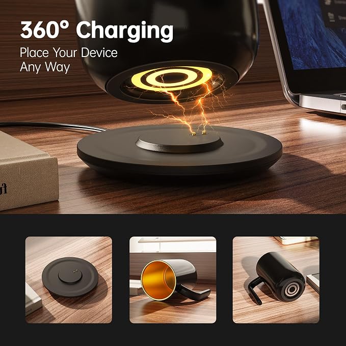 FEPPO Coffee Mug Warmer, 16oz Self-Heating Coffee Mug with 2600mAh Rechargeable Battery, Smart Temperature Control, Real-Time Digital Display, Titanium-Coated Interior, Gift for Women and Men