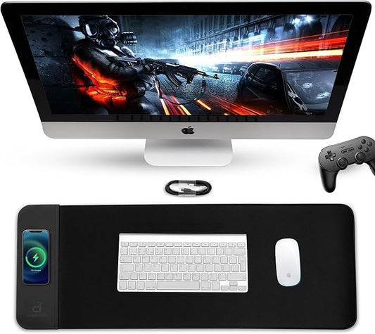 Wireless Charging Gaming Mouse Pad 15W Fast Charging, Mouse Keyboard Desk Mat 800x300x4MM, Extra Large Foldable Mousepad Non-Slip Rubber Base Computer Keyboard Mat for Gaming, PC, Laptop