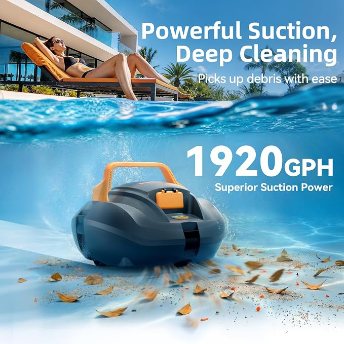 Planet Edge Pool Vacuum for Above Ground Pool, 120-Min Runtime, Powerful Dual-Motor, Adjustable Cleaning Path, Cordless Robotic Pool Cleaner for Flat Pools Up to 850 Sq.ft, Deep Grey