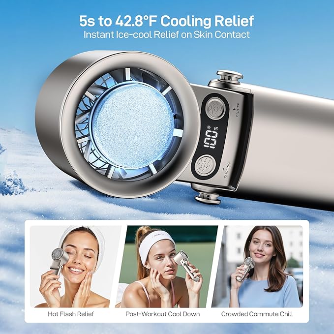 EPICKA Portable Handheld Fan with Ice Cooler - 25H Runtime, Rechargeable 6800mAh Personal Turbo Fan with Power Bank, Fast Charging, 0-100 Speed, Gifts for Women, Summer Travel Essentials, Gold
