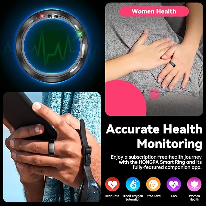 Smart Ring for Men Women - 2025 AI Fitness Tracker with Blood Oxygen/Sleep/Meditation/Heart Rate/Stress, Women's Health, Air Shutter, 5ATM Waterproof, Android & iOS Compatible
