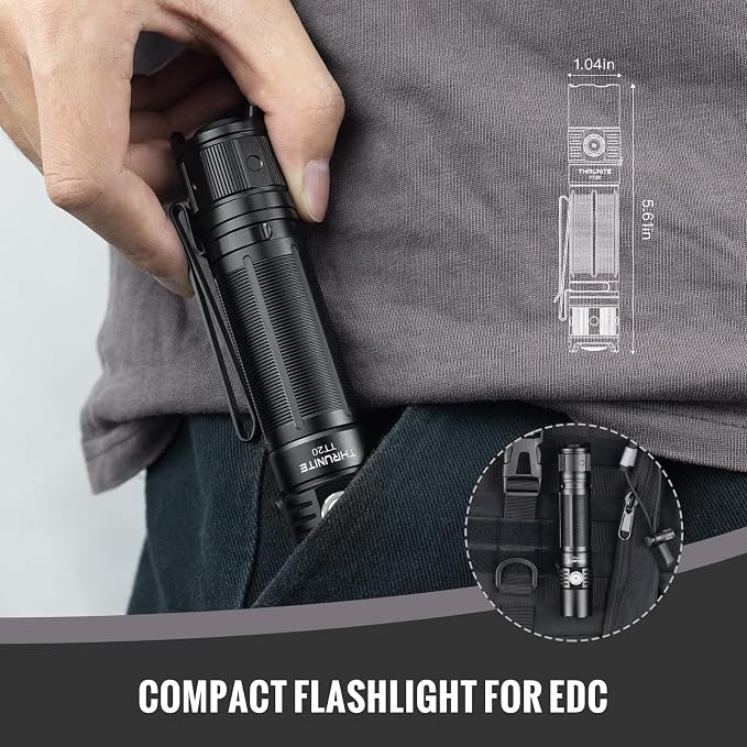 ThruNite TT20 Tactical Flashlight, 2010 Lumens High Power LED Flashlight, USB-C Rechargeable Flashlights with Dual Switch & 6 Modes, IPX8 Aluminum Handheld Light for Hunting Camping Emergency