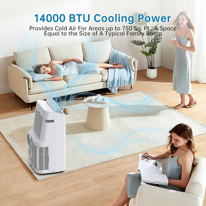GarveeTech Portable Air Conditioner, 14000 Btu 3 in-1 Ac Unit With Dehumidifier & Fan Mode,Powerful Cooling Up to 750 Sq.Ft, Energy Saving, Remote Timer Control Air Conditioner For Home, School