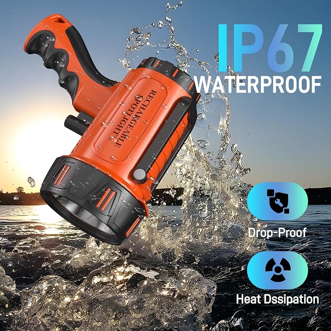 2026 New Super Bright Rechargeable Spotlight 3000,000 Lumen Flashlight Handheld Spotlight,10000mAh Spot Light Outdoor Runtime 72+ Hrs,Flashlight Searchlight Flood Camping Hunting Boating with Tripod