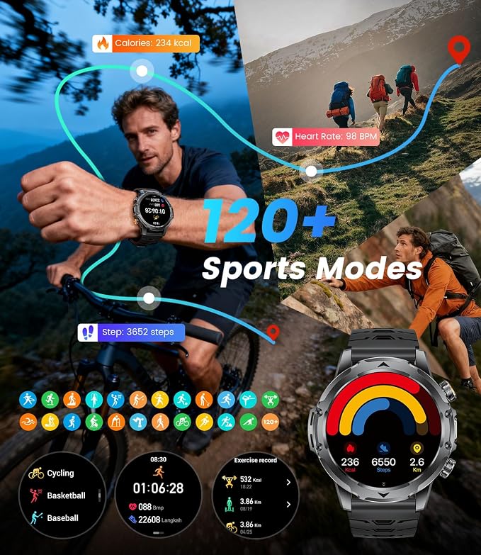 FITFLEX Military Smart Watch with Answer/Make Call （3 Silicone Strap）, 1.53“ HD Smart Watches for Men with 1000 mAh Battery/LED Torch/20+Sports/Waterproof IP68, Fitness Tracker iOS Android(Black)