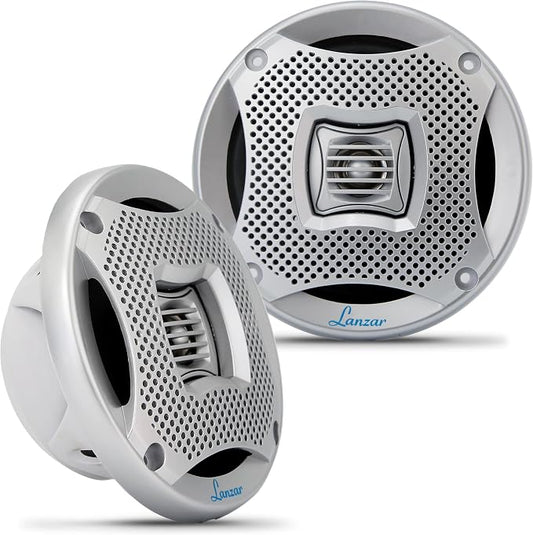 Pyle LANZAR 5.25” Marine 2-Way Speakers - Water Resistant Audio Stereo Sound System with 400 Watt Power, Attachable Grills and Resin Treatment for Indoor and Outdoor Use - 1 Pair in - AQ5CXS (Silver)